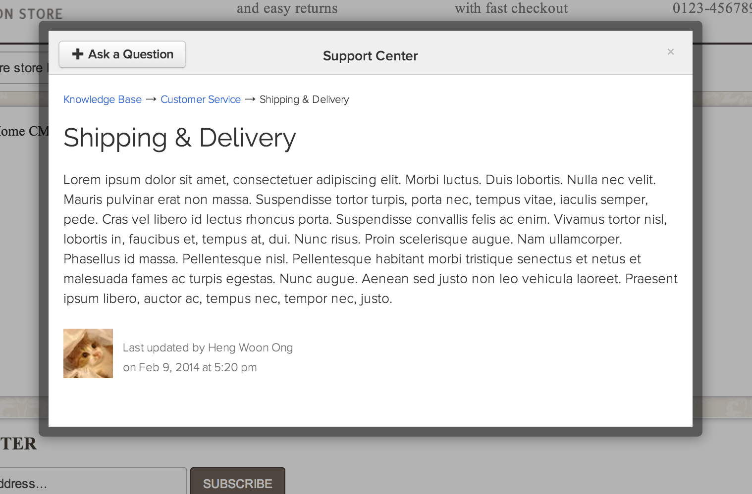 FAQ Popup